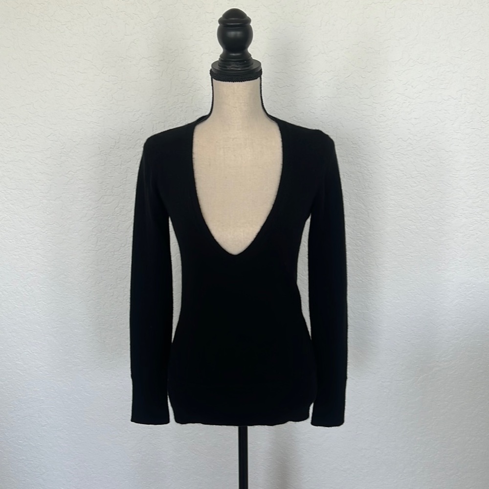 Vince. Black cashmere deep v neck sweater.  Size Small